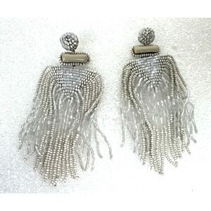 Deepa Gurnani Jody Earrings Vintage Gray Shimmery Beads Post Chandelier